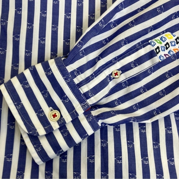 Robert Graham Men's Freshly Laundered Shirt Blue & White Striped Patchwork Sz L - Picture 14 of 16